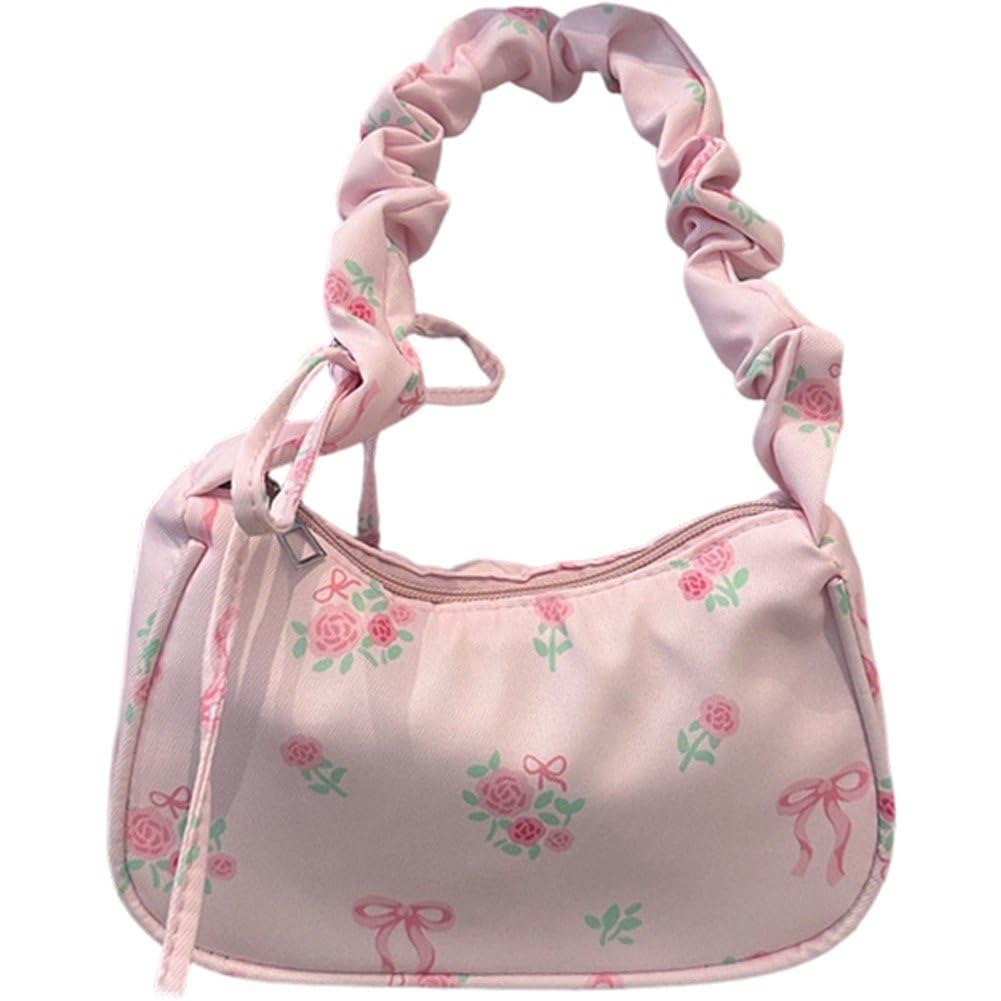 Hrippy Floral Pleated Ruched Underarm Bag, Large Capacity Shoulder Handbag for Women Daily Travel Casual Outfit Matching