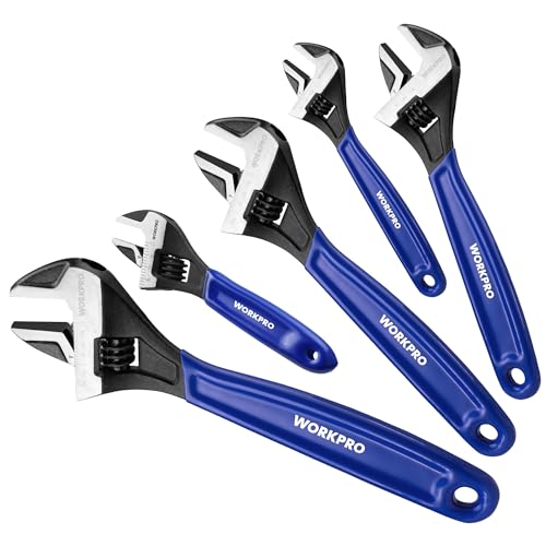 WORKPRO 5-piece Adjustable Wrench Set, 4-Inch & 6-Inch & 8-Inch & 10-Inch & 12-Inch Wrenches, Wide Jaw Black Oxide Wrench, Metric & SAE Scales, Cr-V Steel, for Home, Garage, Workshop