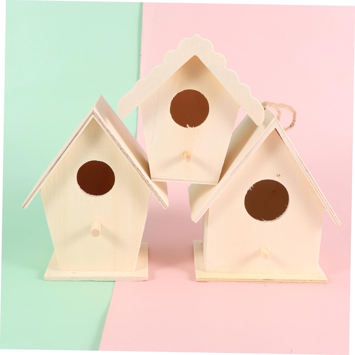 6 Stück Teiliges DIY Holz Vogelhaus Bastelset mit Dickem Aufhängeseil Unvollendetes Nistkasten Modell für Stabile Tischdeko Pädagogisches Kreativspielzeug zum Bemalen und Gestalten