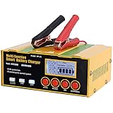 🚕Schnelles Laden: Das Ladegerät ist für 12V 12A / 24V 6A Batterien ausgelegt. Eingangsspannung: 100-240 V AC, Batteriebereich: 12 V / 10 AMH (max); 24 V / 7,5 AMH (max). Passen Sie den Ladestrom automatisch an, um mit einer Vielzahl von rauen Spannungsumgebungen problemlos umzugehen, und laden Sie den Akku schnell auf. Geeignet zum Laden von Blei-Säure-, überfluteten (WET), GEL-, Calcium-Deep-Cycle-, VRLA-, wartungsfreien und AGM-Batterien mit einer Kapazität von bis zu 6-105 Ah (Amperestunden)