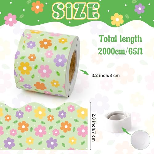 Image of BeYumi Spring Floral Border Trim - 65ft Spring Floral Scalloped Rolled Border Trim Daisy Flower Green Bulletin Board Set Back to School Classroom Office Chalkboard Decor Springtime Party Decoration