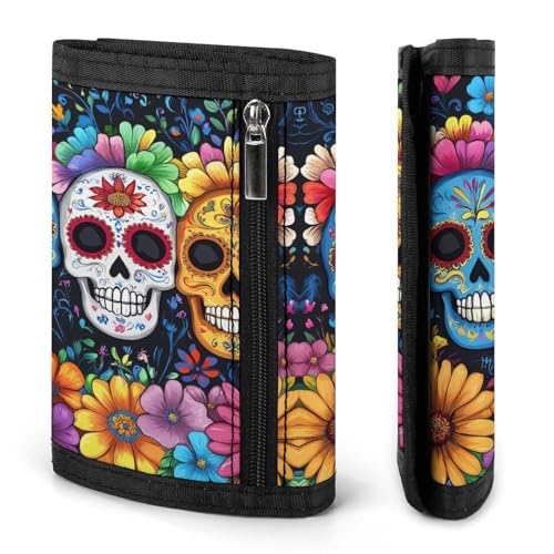 Day of The Dead Skull Flower Trifold Wallet Slim Credit Card Holder Minimalist Front Pocket Money Clip for Women Men3
