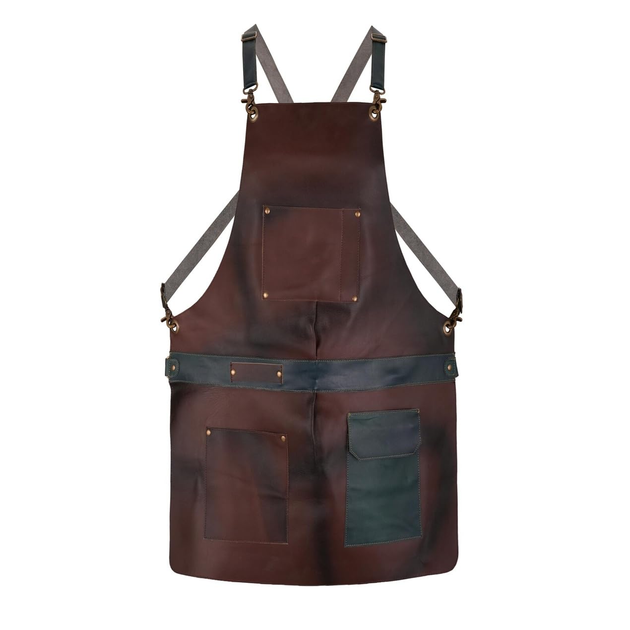 Leathershire Full Grain Leather Crossbody Shirt Style Apron Butcher, BBQ & Grill, Barber, woodwork apron (Dark Brown)
