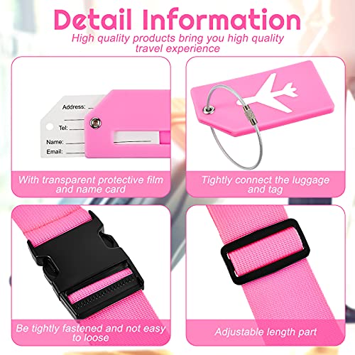 Image of Weewooday 8 Pcs Luggage Straps Suitcase Tags Set for TSA Approved, 4 Travel Adjustable Suitcase Belt, 4 Silicone Luggage Tags with Name ID Card Travel Accessories(Pink,Airplane)