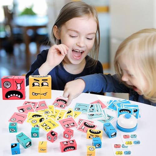 Image of SHINETOY 3D Magic Cube Puzzle with 24 Magnets | Infinity Cube Fidget Toy Transforms into 70+ Magnetic Shape Shifting | Stress Relief Brain Teaser Best Gift for Kids & Adults (Emoji Cube with Bell)