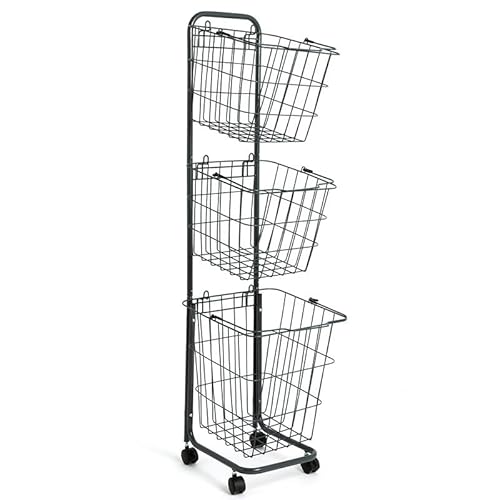 Aoasious ランドリーバスケット 丸型 3段 スチール製 キャスター付き 斜め設計で取り出しやすい 大容量 スリム 省スペース 隙間収納 通気性 防カビ 防錆 ランドリーワゴン 洗濯かご 洗面所 脱衣所 家族・一人暮らし向け 組立簡単 ホワイト (3