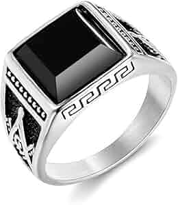 MONOCHROME　RING Amazon.com: HETIMXIA Class Square Cut Black stone ring for