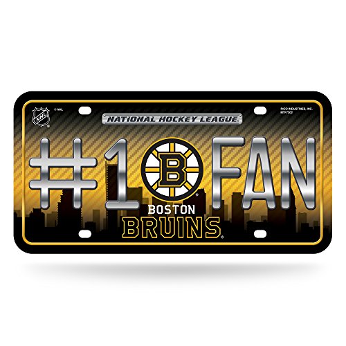 Rico Industries NHL Boston Bruins #1 Fan Metal License Plate Tag, 6 x 11.5-"