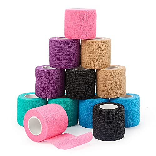 Venda Cohesiva Autoadhesiva 12 Rollos (5cm x 4,5m) - Vendaje Autoadhesivo para Deportes, Esguinces y Mascotas | 6 Colores