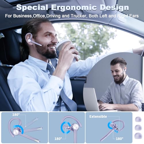 Image of HEIBAS Bluetooth Headset, Wireless Earpiece with Mic for Work | 72H Playtime, 500mAh Charging Case, Hands-Free Calling with Mute Button for Work, Trucker, Office, Driving, Lilac Purple