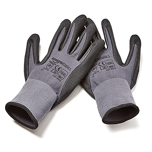 Amazon Basics Micro-Foam Nitrile Coated Gloves, Nylon Liner Fiber, Touch Screen, Grey, Size 10 (Xl), 6-Pair #TOP2