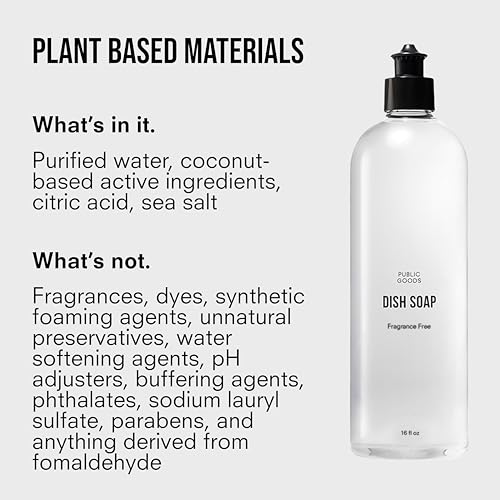 Image of Public Goods Natural Fragrance Free Dish Soap | Kitchen Soap | Plant-Based & Vegan Friendly | Clear Dish Detergent Liquid | Concentrated Formula | Made in USA | 16 Fl Oz