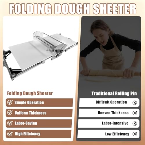 Sfogliatrice elettrica con design pieghevole e spessore regolabile, ideale per cottura professionale e casalinga