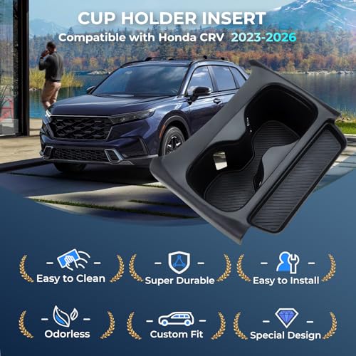 Image of Center Console Cup Holder Inserts for Honda CRV 2026 2025 2024 2023, Interior Accessories Silicone Car Cup Holders Covers Protector for 2023-2026 CR-V, Black