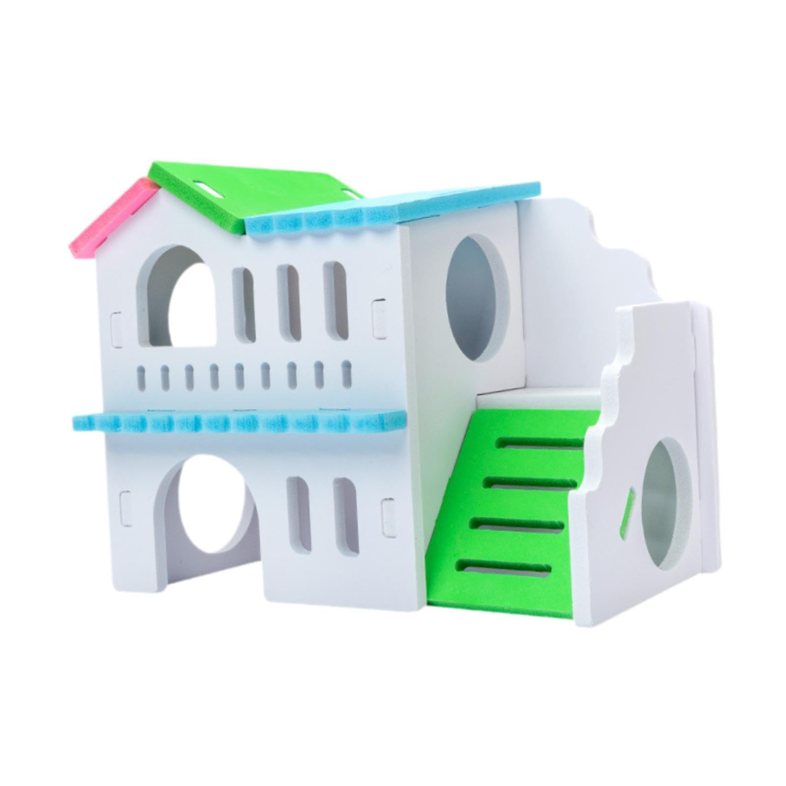 Wooden Hamster House, Two Layers Hut, Exercise Toys, Habitat Nesting Area Platform Playground Sleeping Cage for Chinchilla Gerbil, Colored