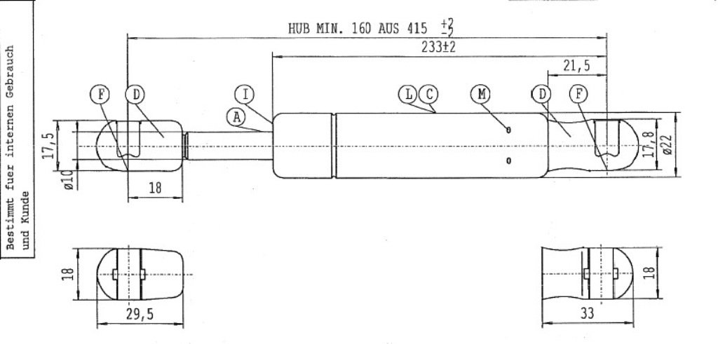 Stabilus - Molla A Gas Lift-O-Mat, 1250 N Di Spinta, 027624 Nero