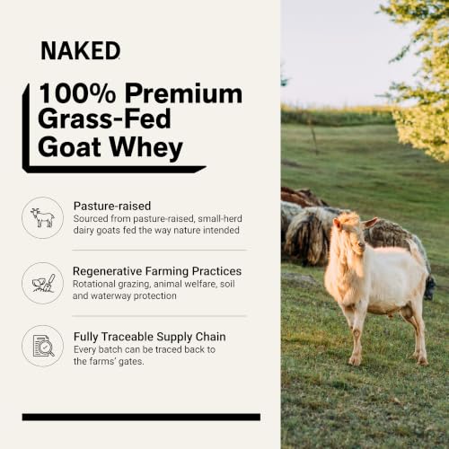 Image of NAKED Goat Chocolate Protein Powder - Pasture Fed Goat Whey Protein Powder from Small-Herd Dairies - Only 3 Ingredients - GMO Free, Soy Free - All Natural - 23 Grams of Protein - 25 Servings