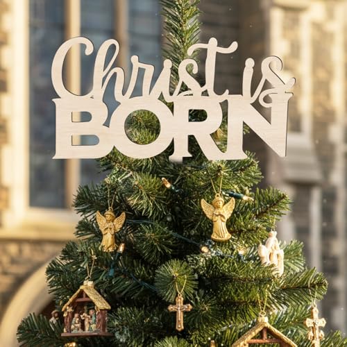 Sosation Christmas Nativity Tree Topper 13 x 9.45 Inch Christian Tree Topper Christ is Born Wooden Rustic Religious Decorations for Christmas Holiday Holy Night Home Decor Christian Gift