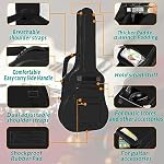 BQKOZFIN Boitier de guitare acoustique 40-41 pouces 8mm Mousse Padding Grande capacité de conception de poche Sangle d'épaule ou poignée transport 600D Tissu Oxford imperméable noir