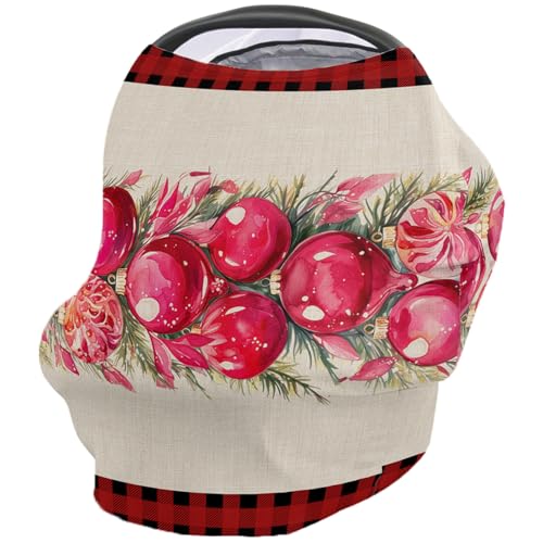 Nursing Cover for Breastfeeding Scarf, Dark Pink Poinsettia Floral Balls Checkered Baby Car Covers Super Soft Multi Use for Canopy Shopping Cart Cover Blanket Stroller Cover