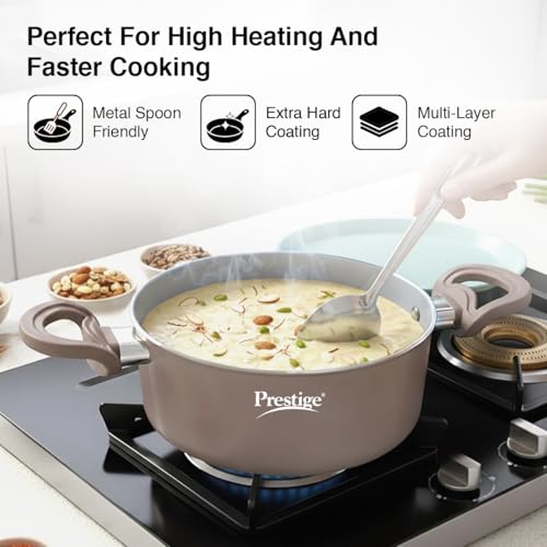 Image of Prestige Ceraglide Duo Casserole 24cm /4.6L with Glass Lid Non-Stick Ceramic Coating|Works On Gas & Induction|High Heating|Cool Touch Handle|Grey