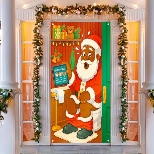 Image of BlissYard Santa Christmas Door Cover 35x71 Inch Polyester