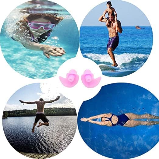 Image of Silicone Earplugs for Swimming Bathing and Sleeping, Professional Noise Reduction Reusable Silicone Swim Earplugs for Adult Swimmers Children Diving (2 Pair) (Pink Grey)