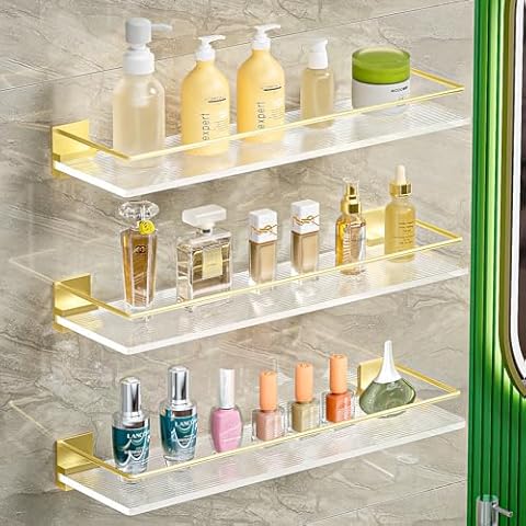 LUOBAO Acrylic Bathroom Rack,Acrylic Bathroom Shelves, Wall Mounted Acrylic Bathroom Rack,Floating Shower Corner Shelf,Shower Shelves for for Storage & Display Cover