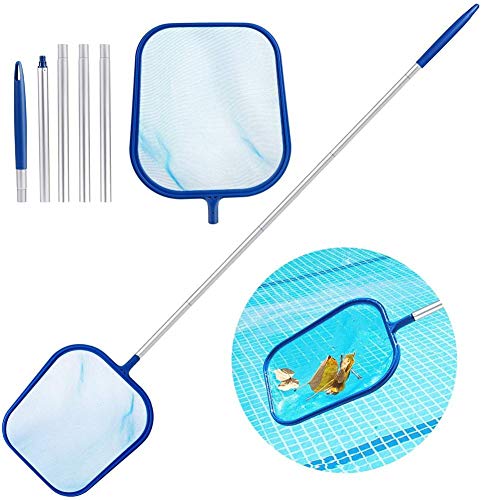 Pool Leaf Skimmer Fine Mesh Skimming Pool Net with 47 5-Section Detachable Aluminum Pole, Leaf Skimmer Mesh Rake Net for Spa Pond Swimming Pool, Pool Cleaner Supplies