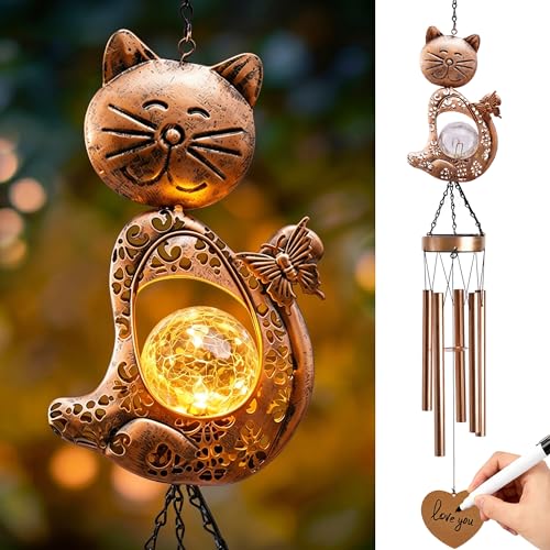 Nacome Cat Wind Chimes Outdoor Indoor: Weatherproof Metal Outdoor Decor Easy Hanging for Garden Patio Tree Window - Melodious Mothers Day Birthday Gifts for Mom Women Mom Grandma Her Wife