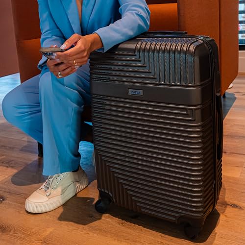 Image of InUSA RESILIENCE Luggage with Spinner Wheels | Durable Lightweight Hardside Spacious Travel Bag with Handle and Trolley | 24-Inch Medium Checked Luggage | Charcoal