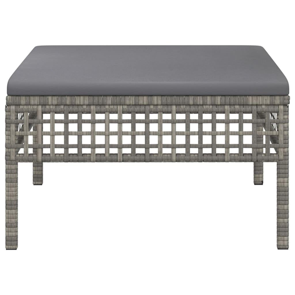 vidaXL Tabouret de Jardin avec Coussin, Repose-Pied de Terrasse, Pouf de Patio, Meuble d'Extérieur Arrière-Cour, Gris Résine Tressée