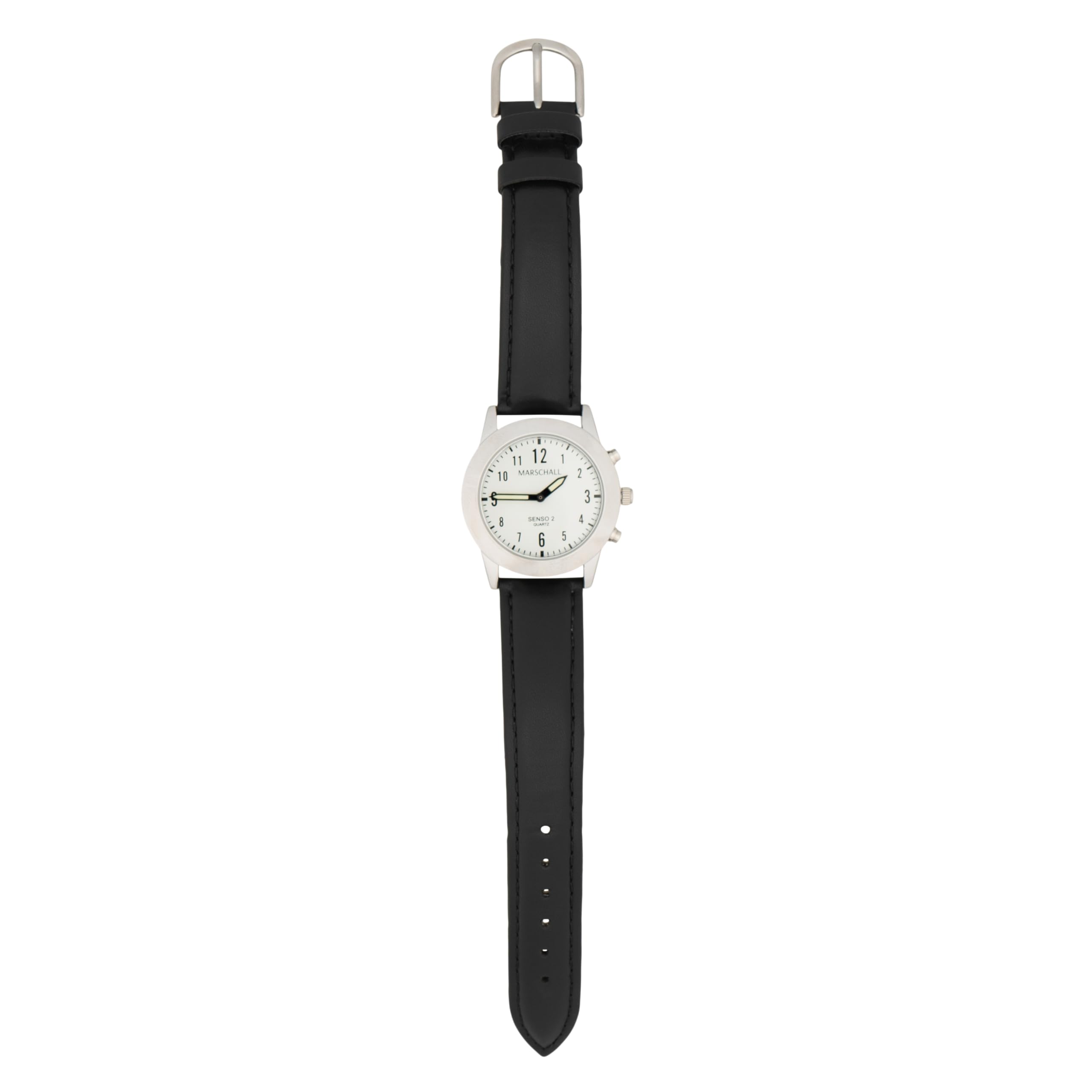Marschall Senso Deutsch sprechende Damen Armbanduhr I S-DL 2 I Mit Touch Funktion I Für Blinde, Senioren und Demenzkranke I Datum- und Zeitansage I Schwarzes Lederarmband