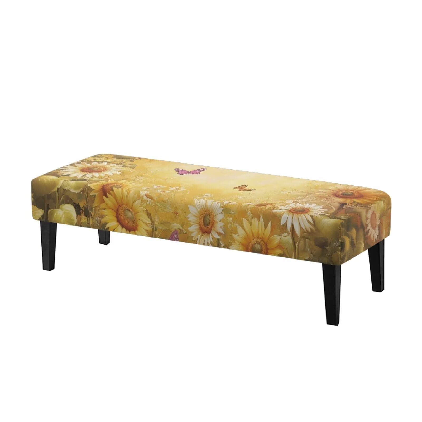 Xorudoydet Butterfly Sunflower Daisy Print Stretch Bench Covers, Wear Resistant Bench Seat Cover, Anti Dust Seat Protector, Universal Rectangle Bench