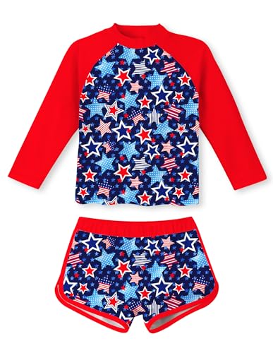 Image of Vogseek Girls Rash Guard Two Pieces Swimsuit Long Sleeve Bathing Suit for 3-10 Years