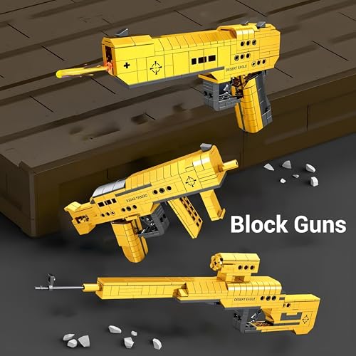 Image of 3-in-1 Military Blaster Building Blocks Toy Gun Set (320 PCS) | Submachine Gun, Gold Desert Eagle & Sniper Rifle Models | STEM DIY Construction Set for Kids | Compatible with Major Brands