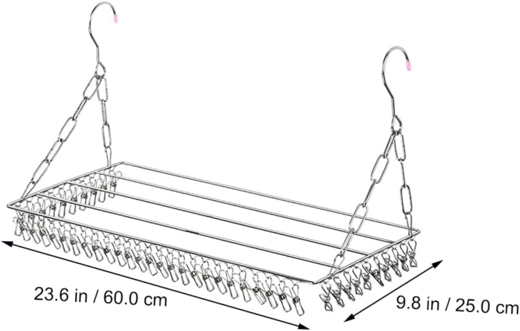 STOBAZA Stainless Steel Multifunctional Drying Rack with Clips, 45-Hook Balcony Pants and Socks Hanger for Indoor Outdoor Laundry Organization