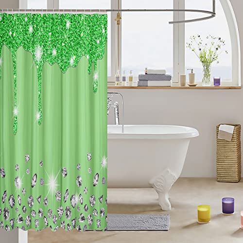 Loussiesd Silver Glitter Shower Curtain (No Glitter) Bling Partyations Bathroom Fabric for Diamond and Jewelry Green Bath Curtain Waterproof Curtains Stalls Bathtubs 72x72 Inch - Image 3