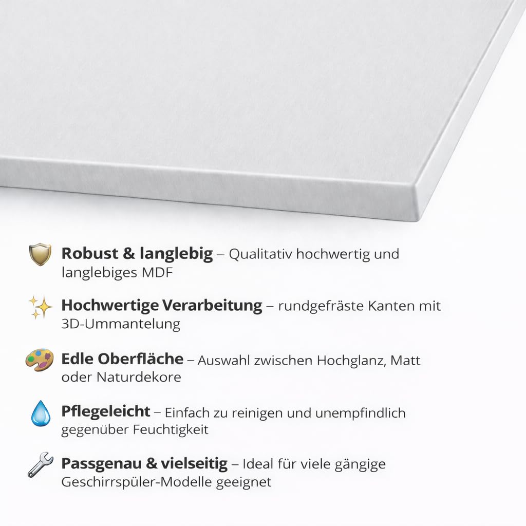 Geschirrspülerfront/Blende – 19 mm MDF – für vollintegrierte Spülmaschinen – inkl. Edelstahlgriff – 715×594 mm – Schwarz Hochglanz