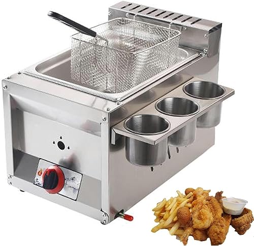 WQZzjm Freidora de Gas Comercial de 10 l, 20 l y 30 l (GLP) con Tapa de Cesta, de Acero Inoxidable, para encimera, para Cocina (10 l + 1 Cesta para freír)