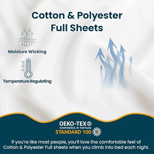 Trou Vaille Trouvaille 4Pcs Extra Deep Pocket Full Size Sheet Set - 100% Cotton & Polyester Sheets ,Wrinkle Free, Breathable Cozy Bedsheets Set, Cotton Rich Percale Bedding Sheet Set, White (Bs-P) #TOP3