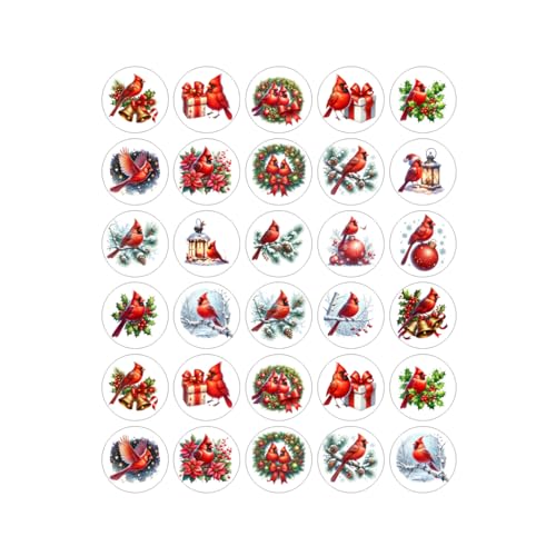 90 Christmas Cardinal Bird Handmade Stickers Scrapbook Journal Planner Envelope Label 1.5 inch Round Seals Party Favor