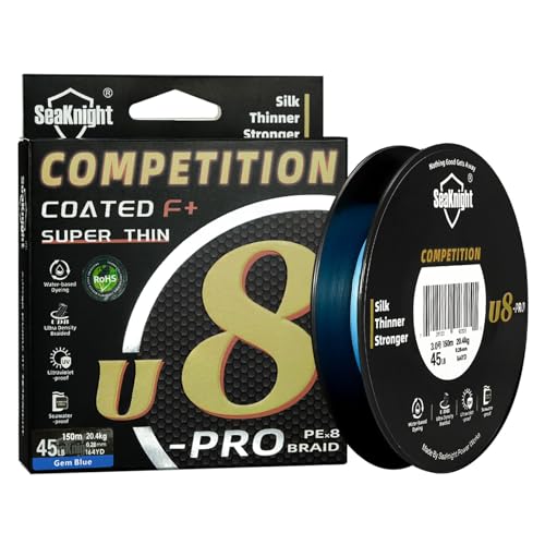 Seaknight U8 Pro Competition Series 8 Strands Braided Lines 150M/164Yds Super Thin Multifilament PE Line Smooth Double Coating UV-Proof Saltwater-Proof Fishing Line for Sea Fishing 15-45LB