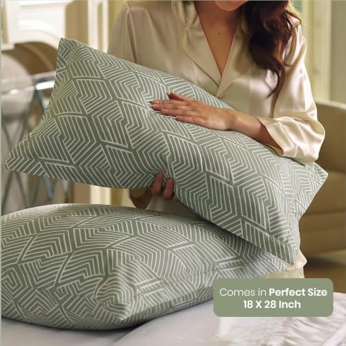 Image of Mush Aura Collection 300 TC Bamboo Pillow Covers Set of 2 | Bamboo Pillow Case for Hair & Skin, Ultra Soft Cooling Pillow Case, Breathable Smooth Pillowcase for Everyday Comfort (Sage Green)