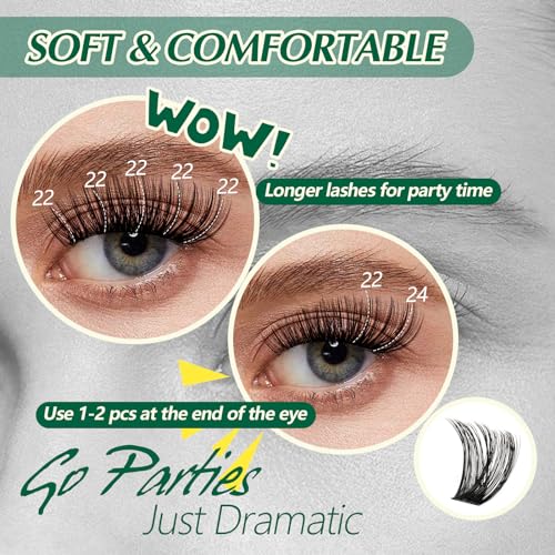 Image of Lash Clusters 96pcs Eyelash Clusters D Curl 18-24MIX Cluster Lashes KEYYOU Volume Wispy Lash Extension Soft&Comfortable Easy DIY at Home(Y02,D-18-24MIX)