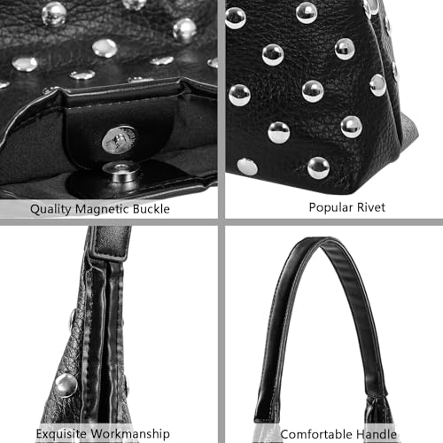 Bolso Hobo tachonado para mujer en cuero vegano suave miniatura 5