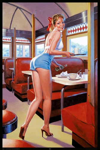 Póster de vinilo retro Hildebrandt de camarera sexy de un diner americano