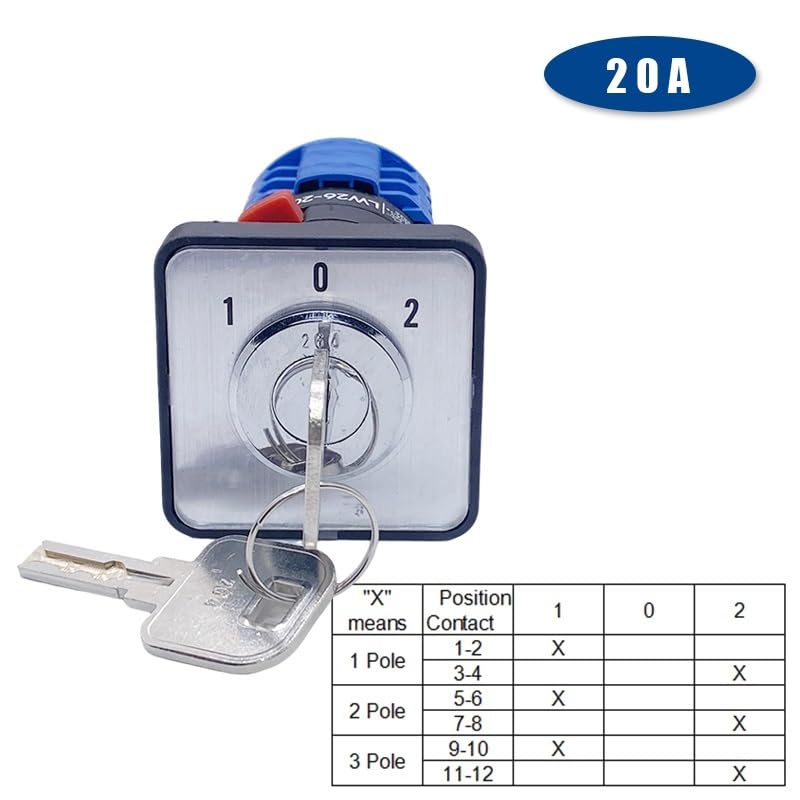 LW26-20YS5/3 Interruptor de Leva Giratorio de 20 A con Interruptor de Potencia Dual con Llave de Bloqueo de 22,3 mm y Orificio único de instalación