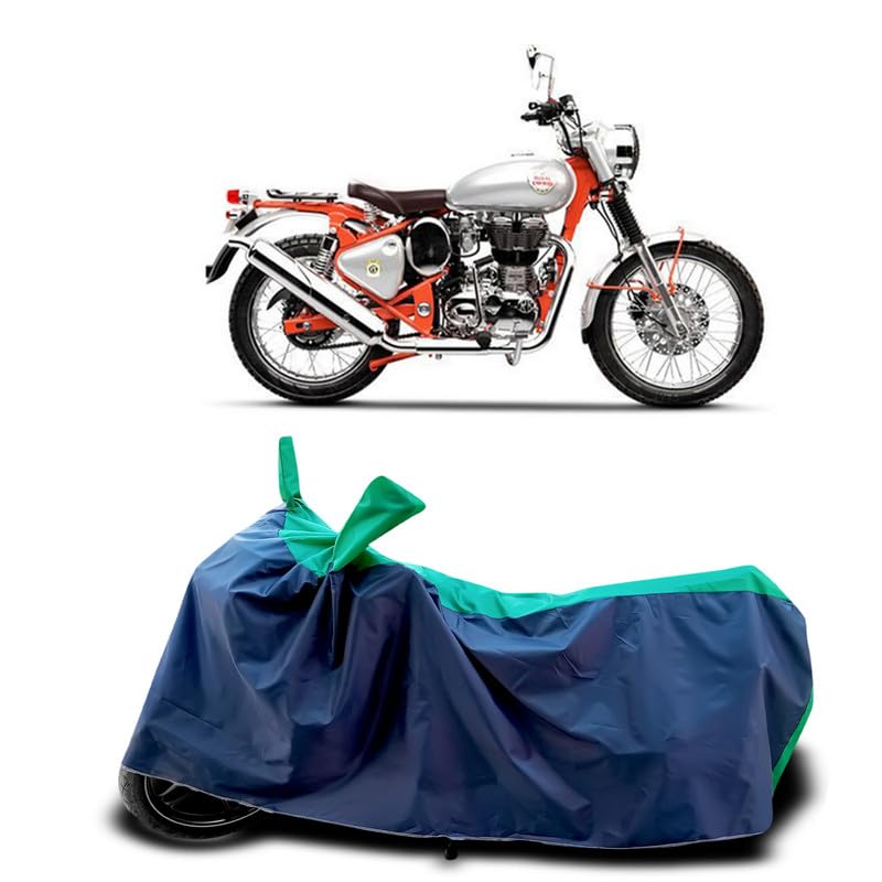 Image of DUFFEL-Two Wheeler Bike Cover Compatible for Royal Enfie Bullet Trials 350 Bs6 Heat Protectio /UV-Rays /Birds Dropping /DustProof /Waterproof Indoor Outdoor and Parking Full Protection [Green Patta]