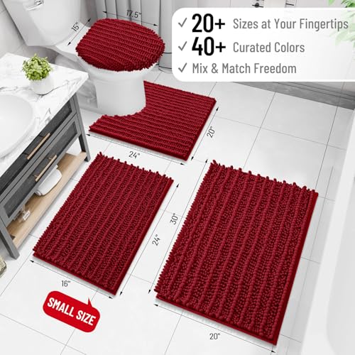 Image of Arotive Luxury Bathroom Runner Rugs 44x24, Extra Soft Thick Absorbent Shaggy Chenille Bath Rugs, Machine Wash Dry, Bath Mats for Bathroom Floor, Tub and Shower, Home Decor Accessories, Red